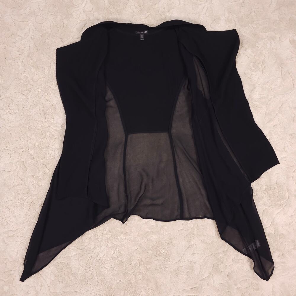 Eileen Fisher Black Silk Asymmetrical Zip Vest Sz Extra Large - Picture 9 of 11